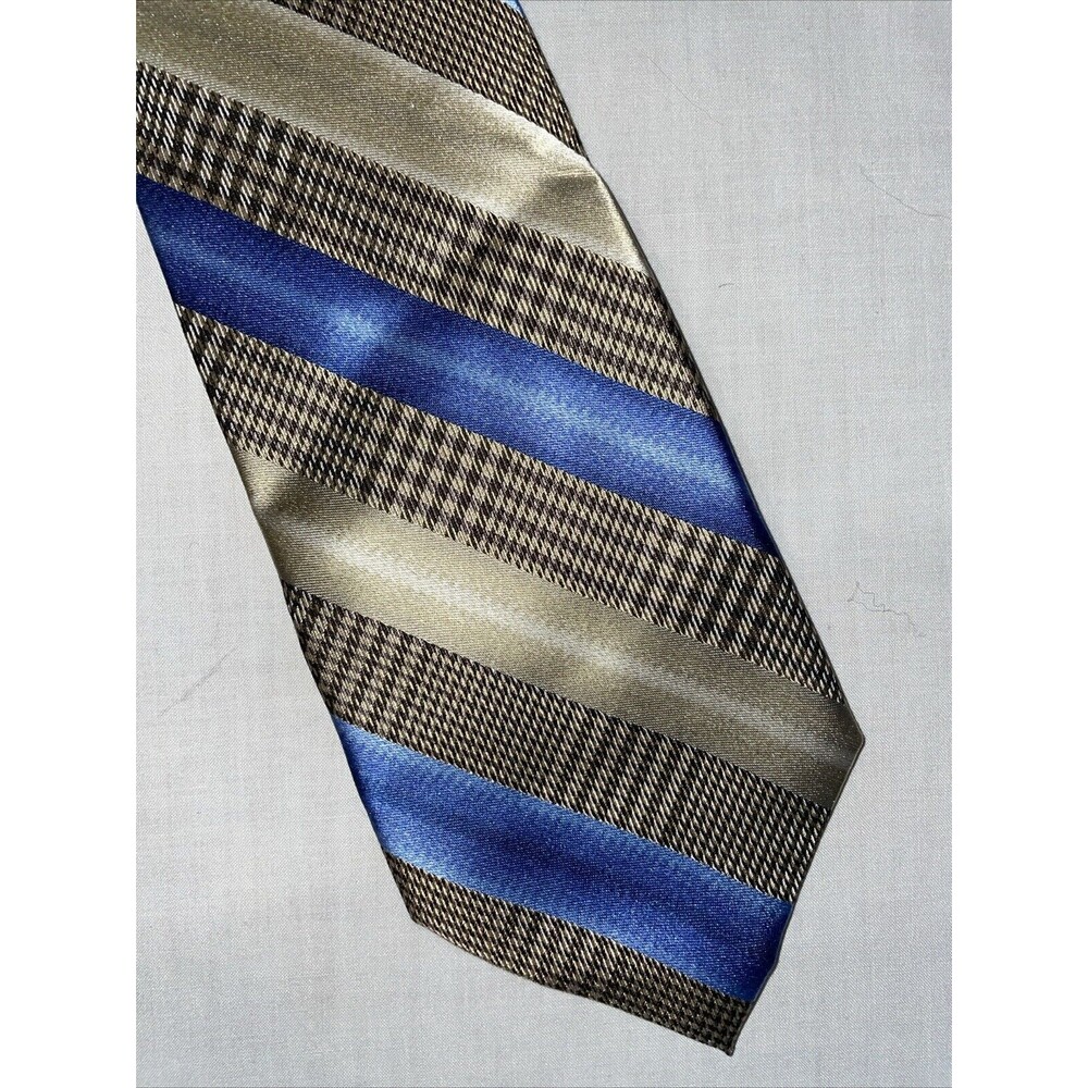 Desantis Collection Men’s Dress Tie Size 58” Gold Blue Striped Business Formal